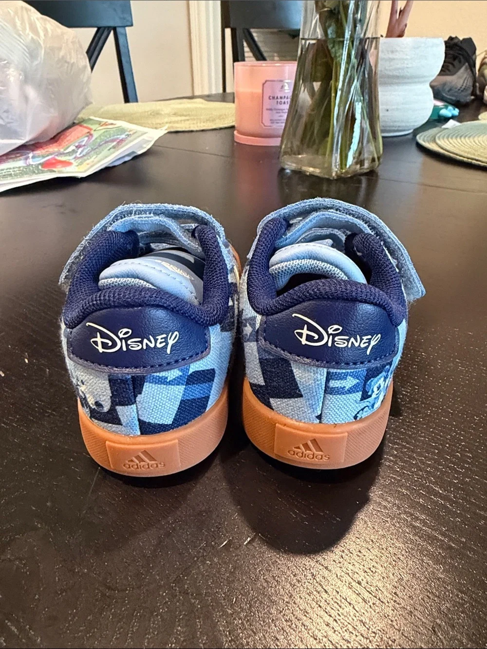adidas Kids Disney Navy & Light Blue Check Velcro Sneakers with Gum Sole